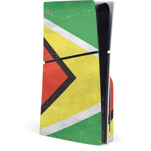 Guyana Flag Distressed PS5 Slim Disk Console Skin